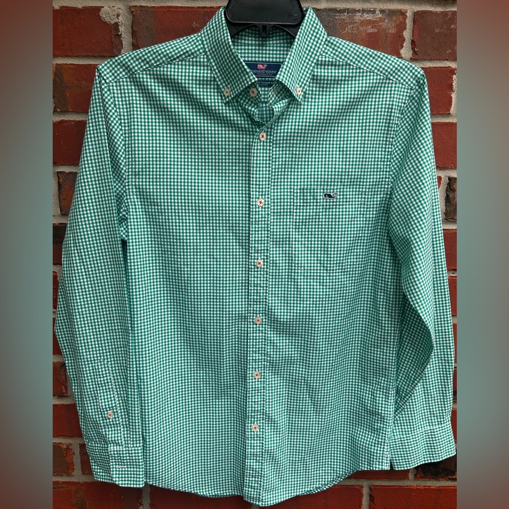 Vineyard Vines Classic Fit Tucker Long Sleeve Button Down Green Gingham S Shirt - Picture 1 of 6